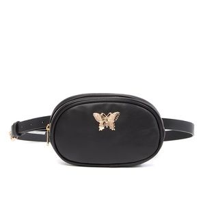 ELLEN TRACY FAUX LEATHER BLACK Soft Belt Bag M/L